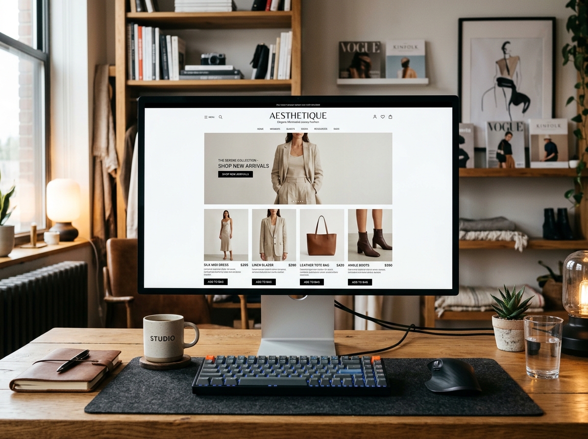 E-commerce fashion website desktop monitor mockup
